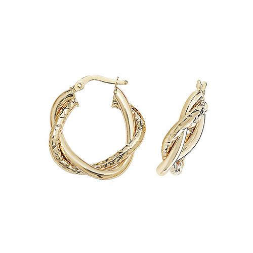 9ct Yellow Gold Twisted Double Band Hoop Earrings