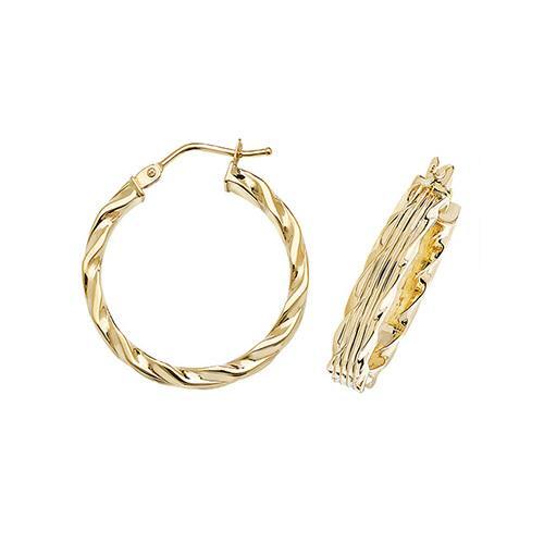 9ct Yellow Gold Patterned Hoop Earrings