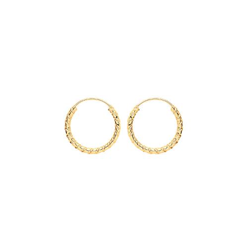 9ct Yellow Gold Patterned Sleeper Hoop Earrings