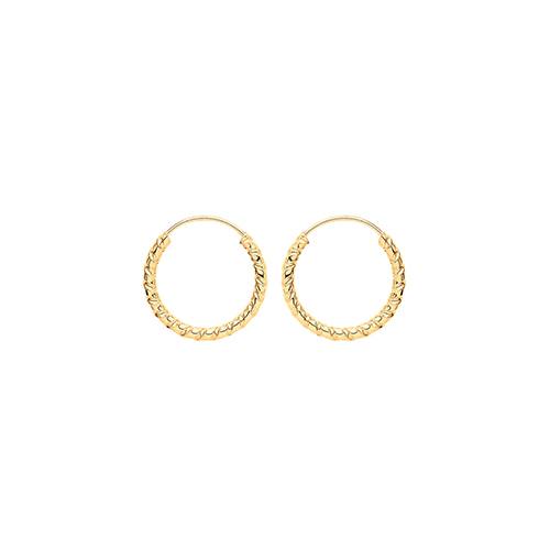 9ct Yellow Gold Patterned Sleeper Hoop Earrings