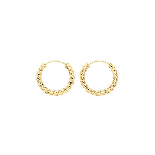 9ct Yellow Gold Patterned Sleeper Hoop Earrings