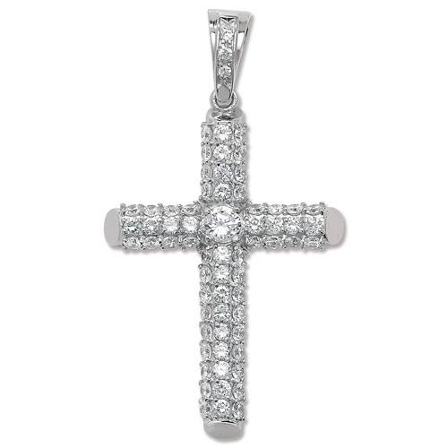 Silver CZ Cross Pendant 75x47mm