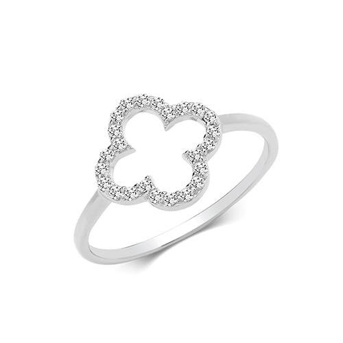 Silver CZ Clover Leaf Ring Size Q