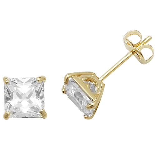 9ct Yellow Gold Princess Cut CZ Stud Earrings 5mm