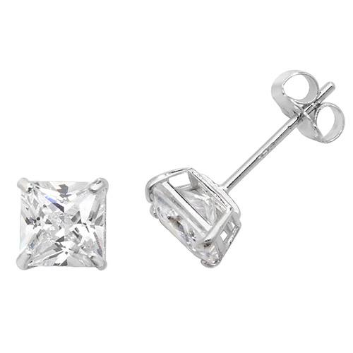 9ct White Gold Princess Cut CZ Stud Earrings 6mm