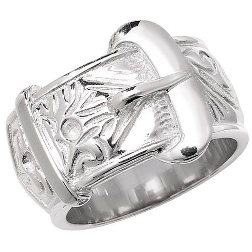 Silver Patterned Buckle Ring Size U