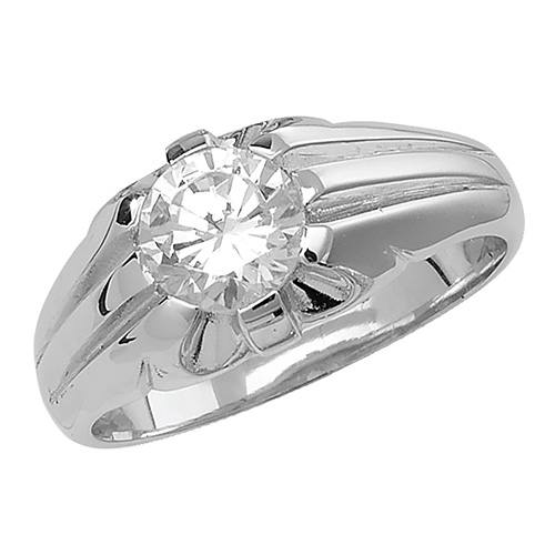 Silver CZ Solitaire Ring Size T