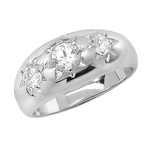 Silver CZ 3 Stone Ring Size W