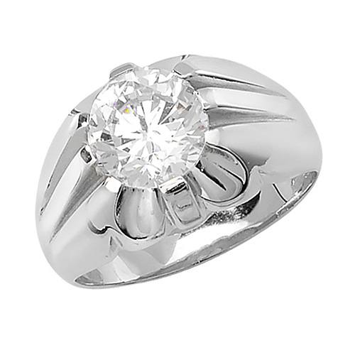 Silver CZ Solitaire Ring Size R