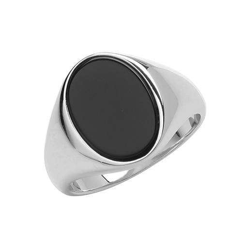 Silver Oval Onyx Signet Ring Size R