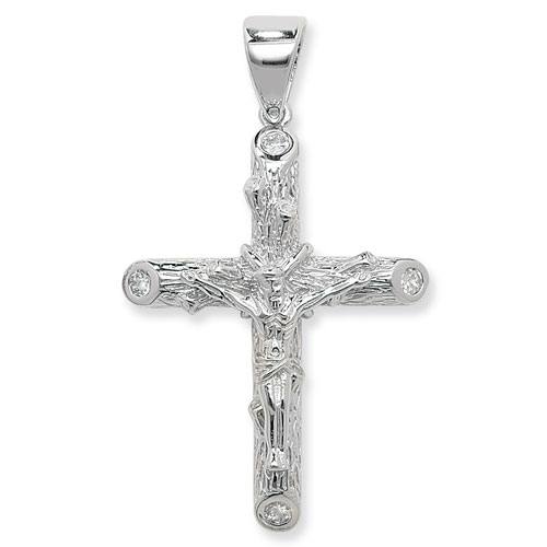 Silver CZ Crucifix Pendant 62x37mm