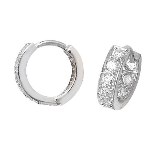 Silver CZ Hinged Hoop Earrings 12mm