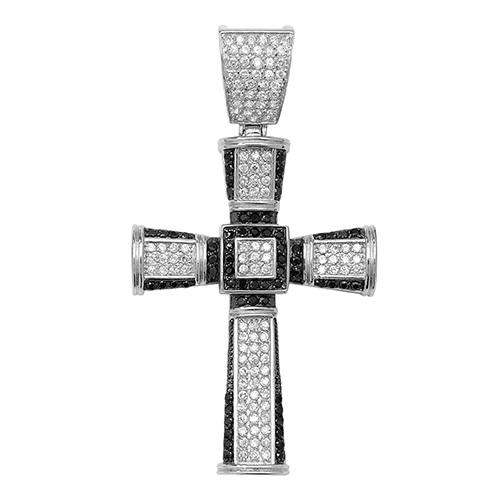 Silver Clear & Black CZ Cross Pendant 81x43mm