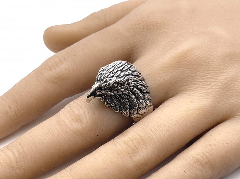 Mens Sterling Silver Eagles Spreading Wing Ring - VVV Jewelry