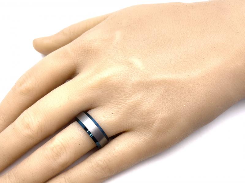 Tungsten blue line hot sale wedding bands