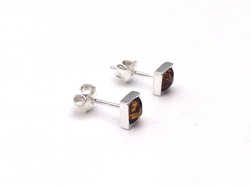 Silver Square Amber Stud Earrings 4mm at Segal's Jewellers