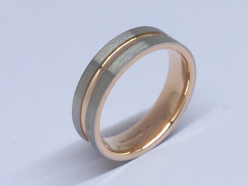 9ct Rose Gold & Palladium Wedding Band 6mm at Segal's Jewellers
