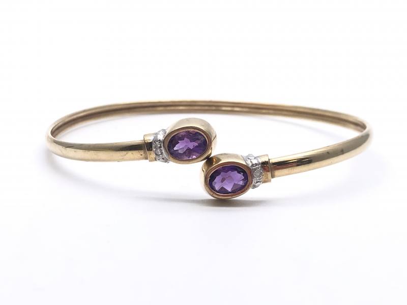 Secondhand 9ct Amethyst & Diamond Torque Bangle at Segal's Jewellers