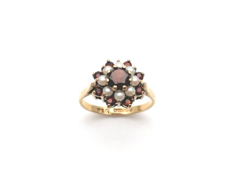 garnet and pearl gold ring