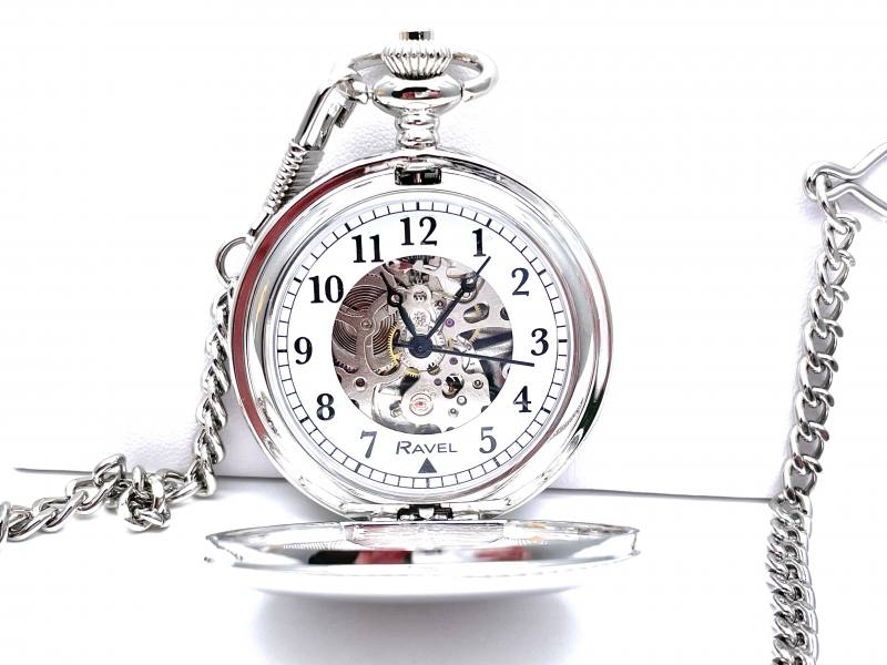 Silver skeleton hot sale pocket watch